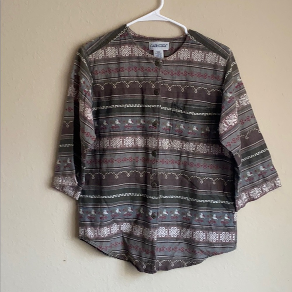 Cabin Creek Button Up Neutral Colored Blouse. S